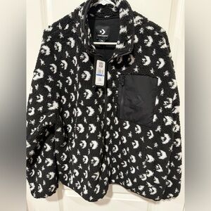 Converse womens All Star Pattern Jacket Full Zip Logo Sherpa Black White XL